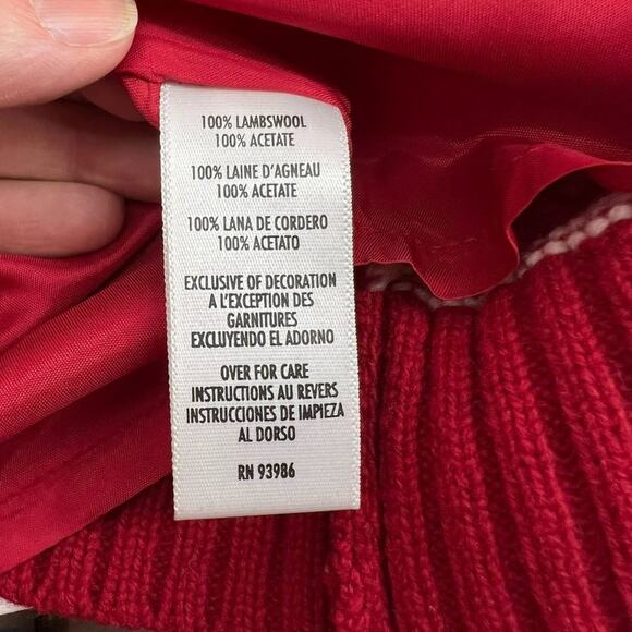 Vintage Casual Corner Red Cream Wool Cardigan Pewter Clasp Womens Medium - Picture 4 of 5